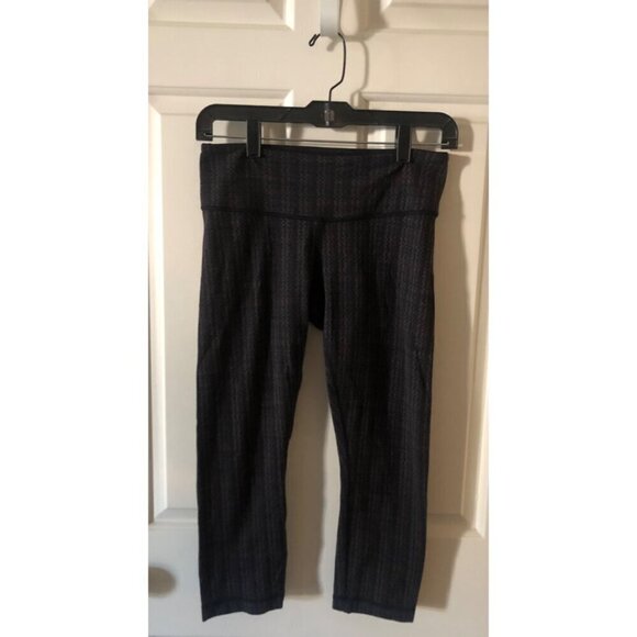 Women's Lululemon Wunder Under Ziggy Wee September Black / Gray Crop Leggings - Picture 2 of 11